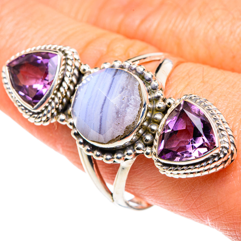 Blue Lace Agate Rings handcrafted by Ana Silver Co - RING88084
