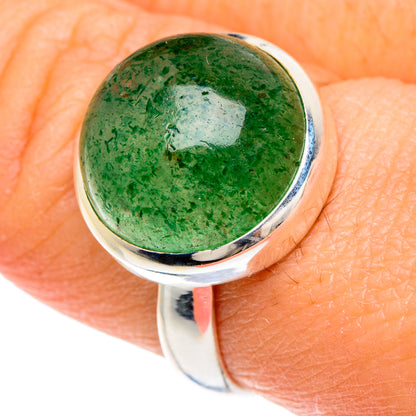 Green aventurine cabochon ring with sterling silver band, oval stone