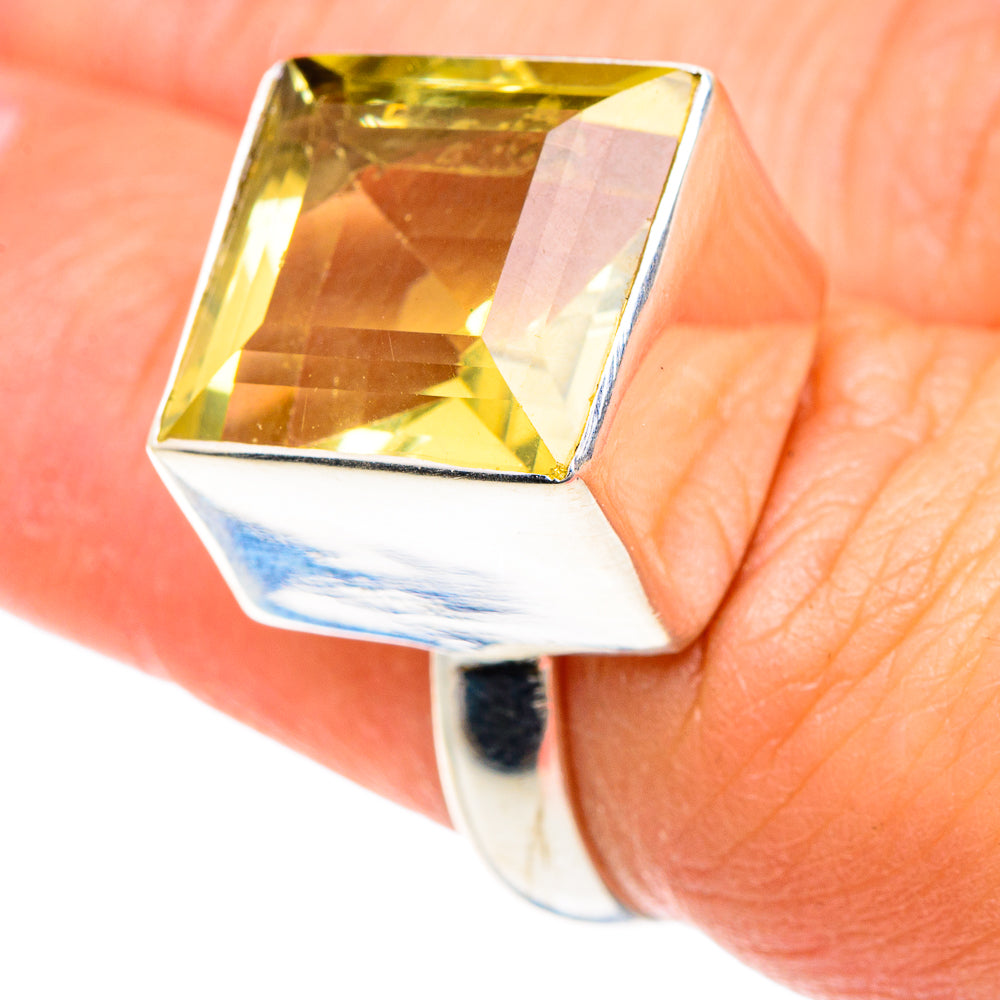 Libyan Desert Glass ring with square yellow stone, 925 sterling silver band