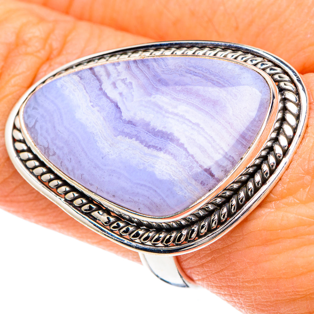 Blue Lace Agate Rings handcrafted by Ana Silver Co - RING88434
