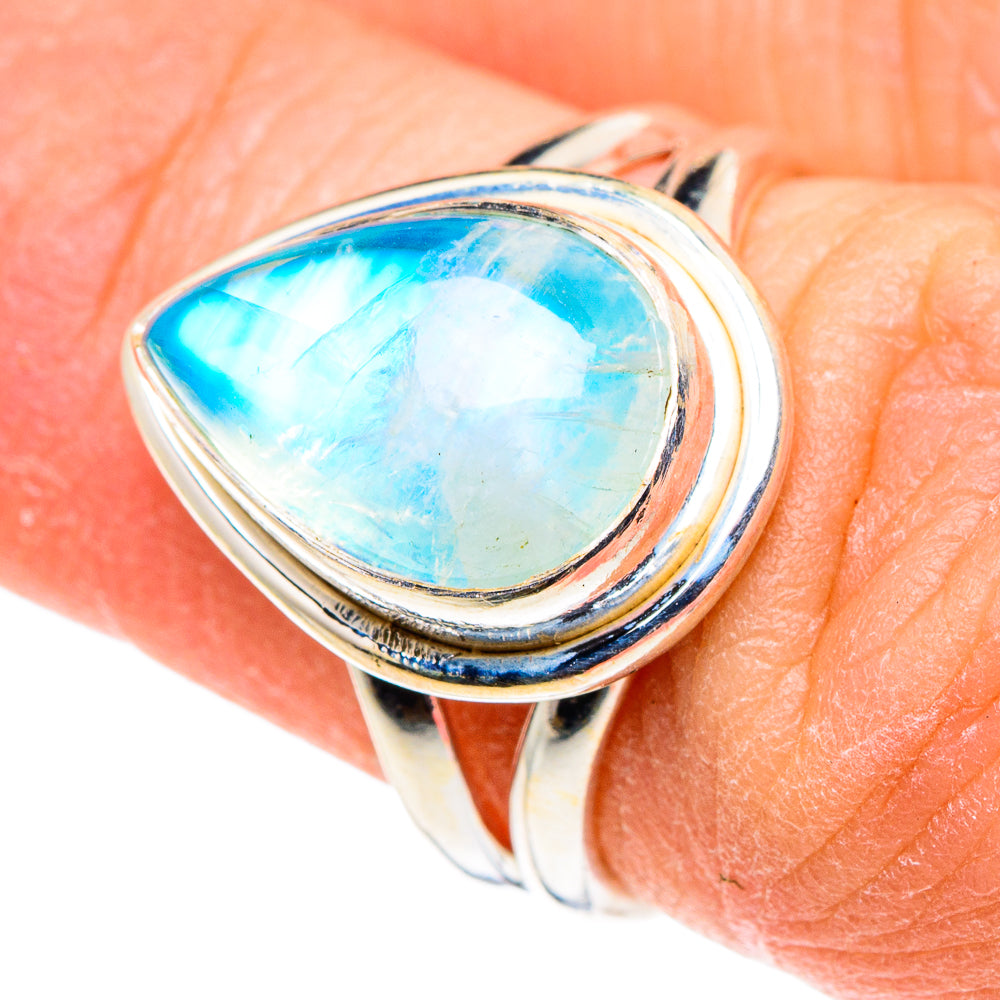 Rainbow Moonstone Rings handcrafted by Ana Silver Co - RING88449