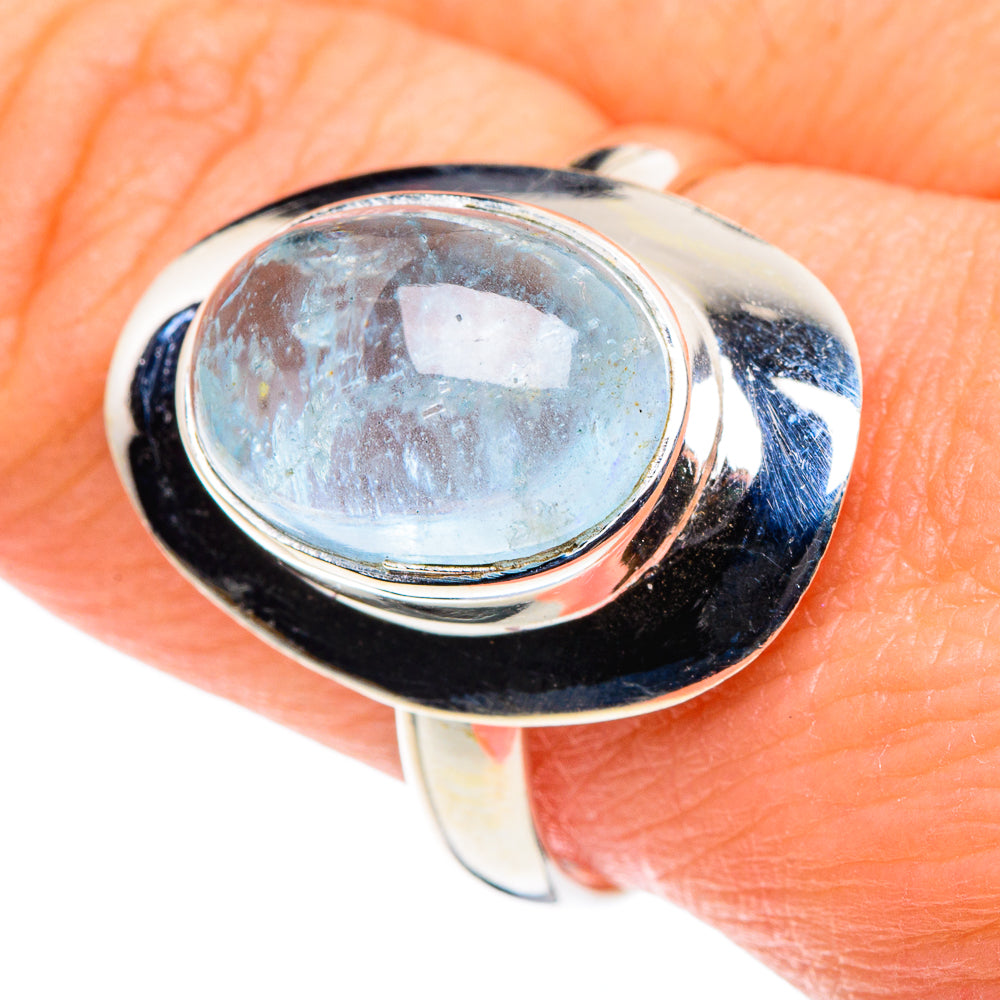 Oval aquamarine gemstone sterling silver ring, twisted band, size 10