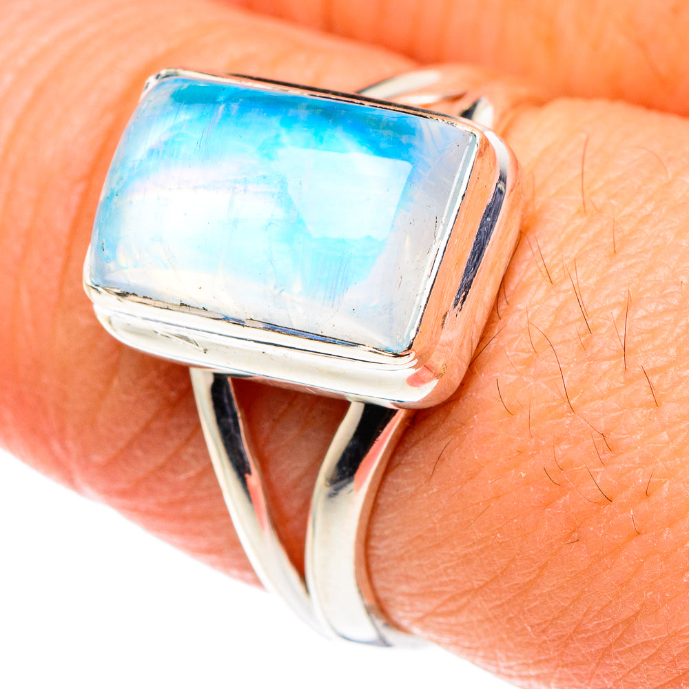 Rainbow Moonstone Rings handcrafted by Ana Silver Co - RING88575