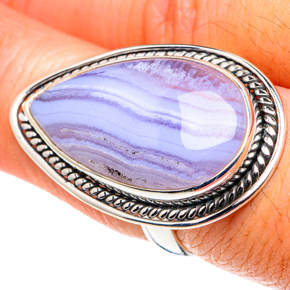 Blue Lace Agate Rings handcrafted by Ana Silver Co - RING88714