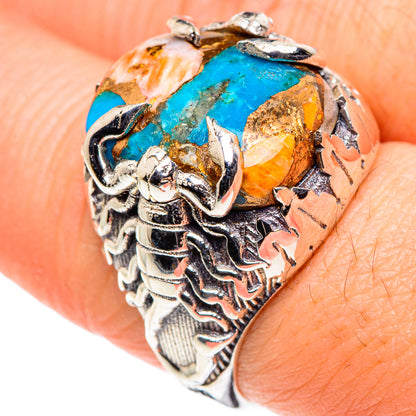 Blue Orange Copper Composite Turquoise Rings handcrafted by Ana Silver Co - RING88720