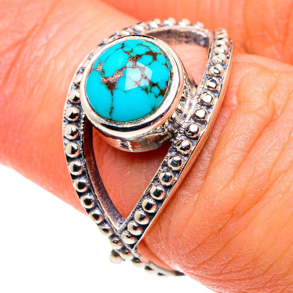 925 sterling silver turquoise oval cabochon ring with ornate beaded bezel