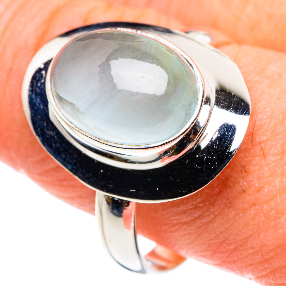 Aquamarine oval bezel sterling silver ring, wide band, size 10.75