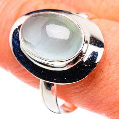 Aquamarine oval bezel sterling silver ring, wide band, size 10.75