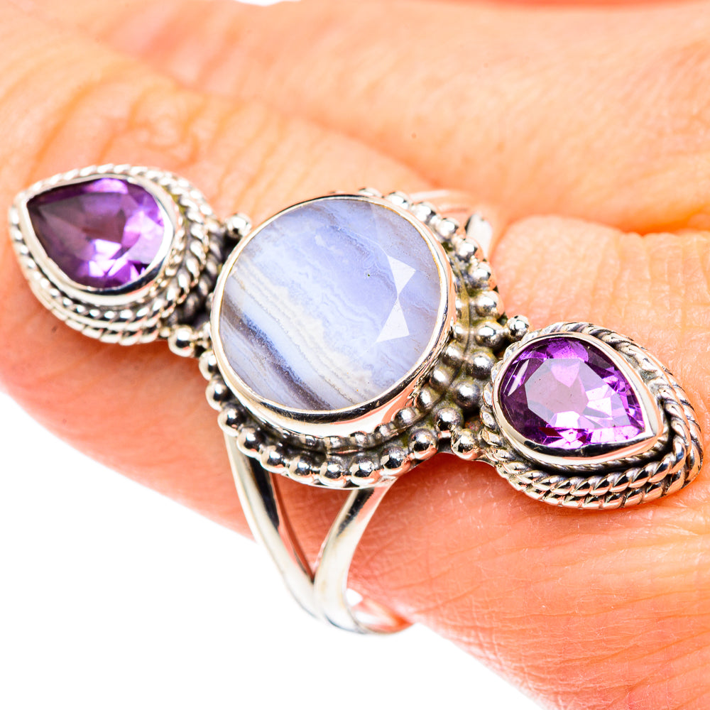Blue Lace Agate Rings handcrafted by Ana Silver Co - RING89342