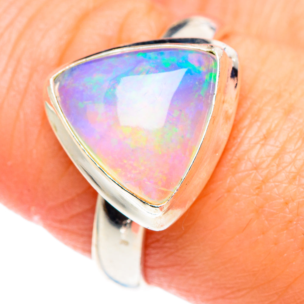 Sterling silver opal ring with vivid multicolor triangular opal face