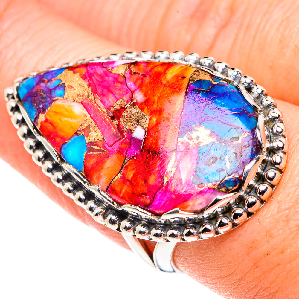 Kingman Pink Dahlia Turquoise Rings handcrafted by Ana Silver Co - RING89598