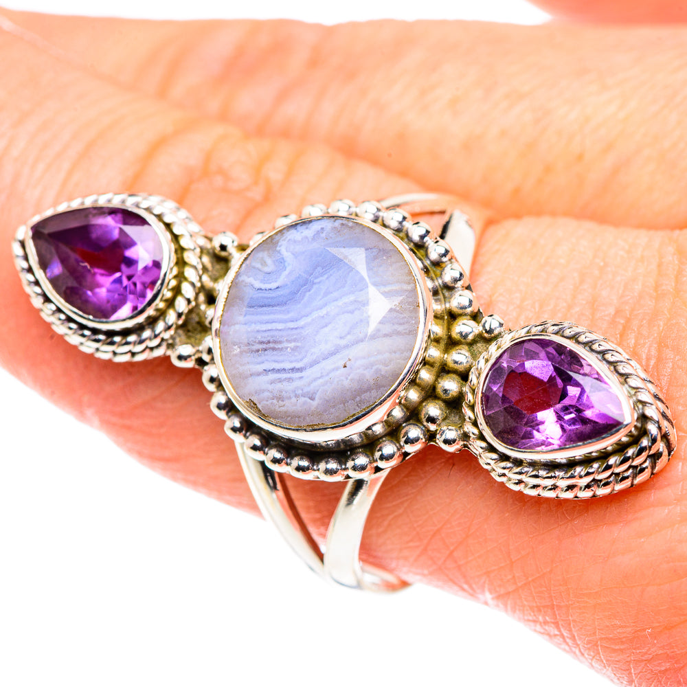 Blue Lace Agate Rings handcrafted by Ana Silver Co - RING89628