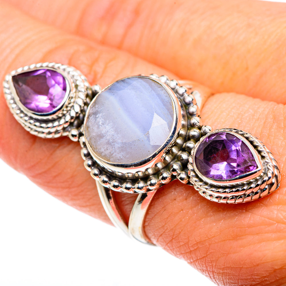 Blue Lace Agate Rings handcrafted by Ana Silver Co - RING89662
