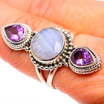 Blue Lace Agate Rings handcrafted by Ana Silver Co - RING89662