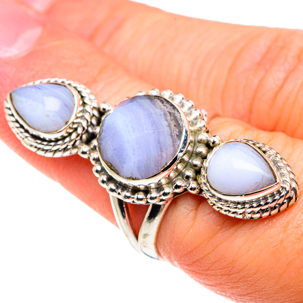 Blue Lace Agate Rings handcrafted by Ana Silver Co - RING89668