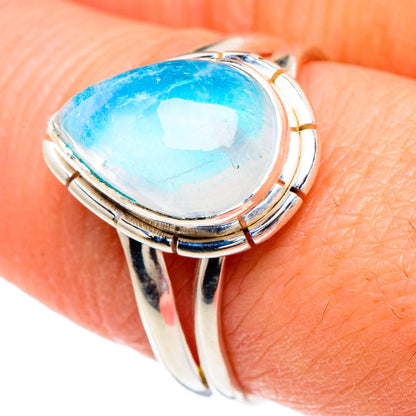 Rainbow Moonstone Rings handcrafted by Ana Silver Co - RING89751