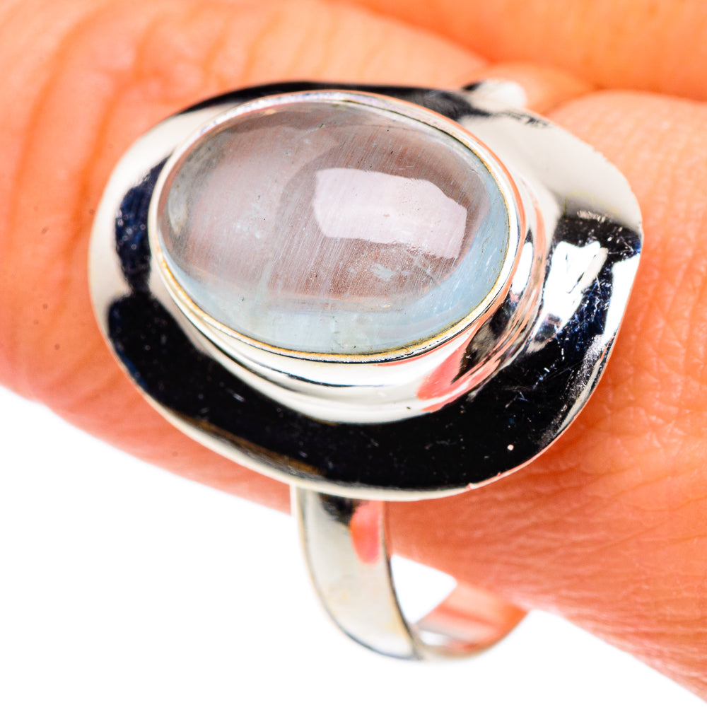 Sterling silver oval aquamarine ring with raised bezel, ring size 12