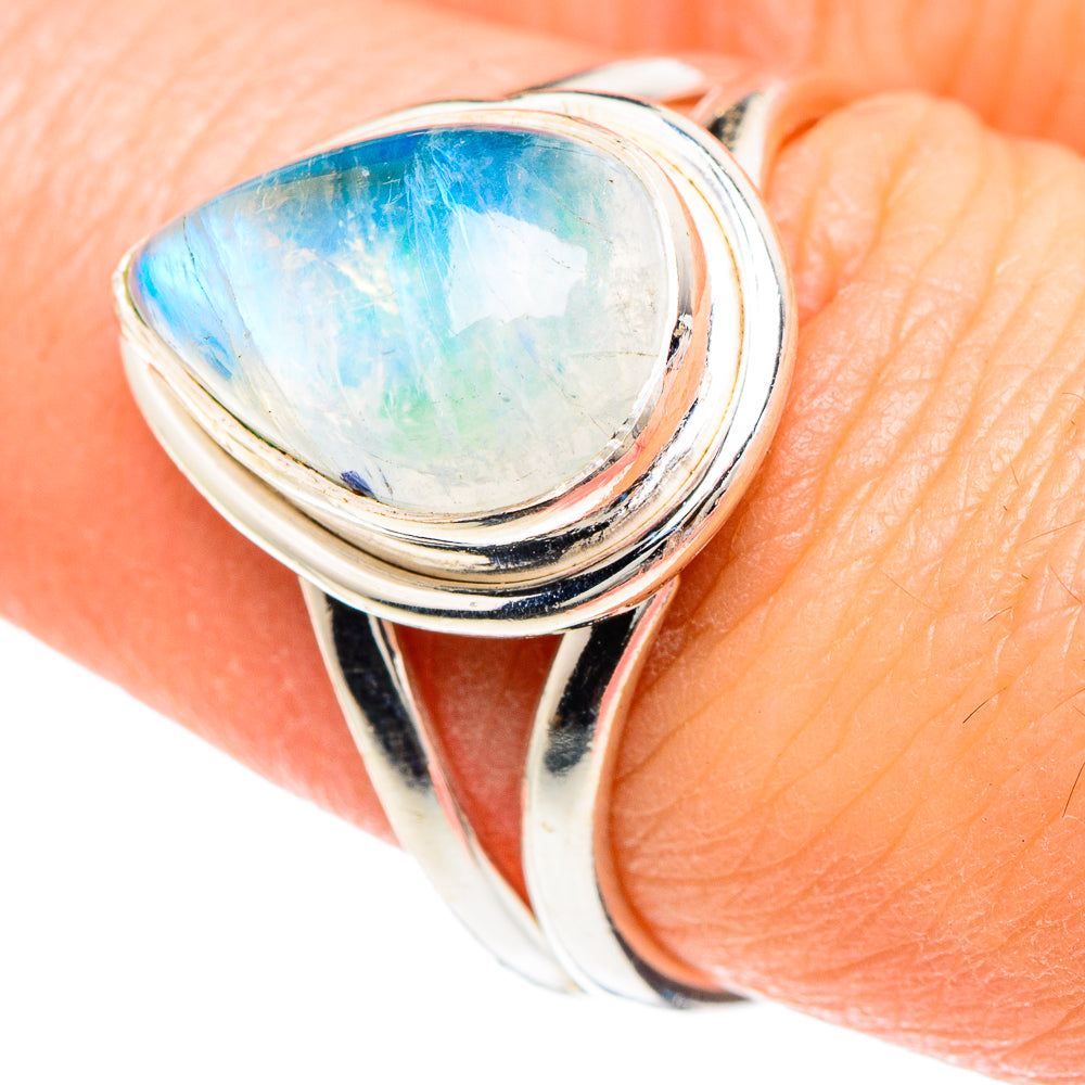 Rainbow Moonstone Rings handcrafted by Ana Silver Co - RING89784