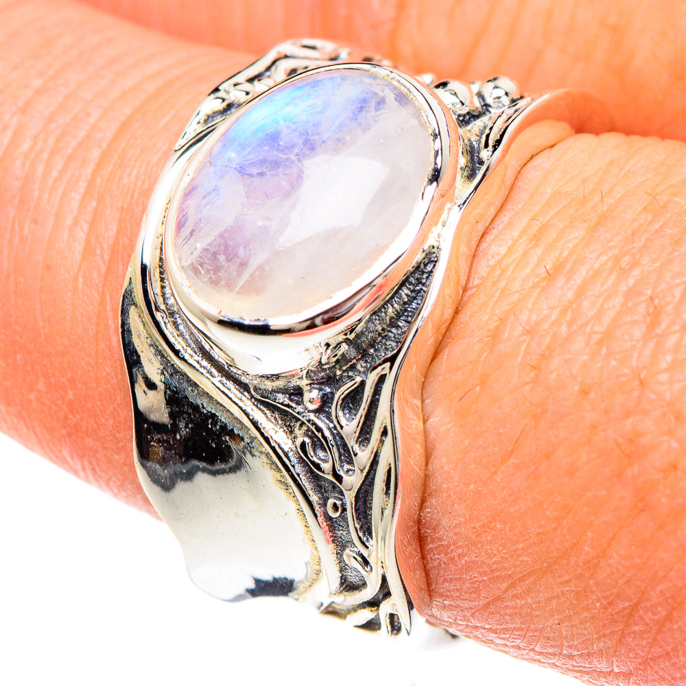 Rainbow Moonstone Rings handcrafted by Ana Silver Co - RING89801
