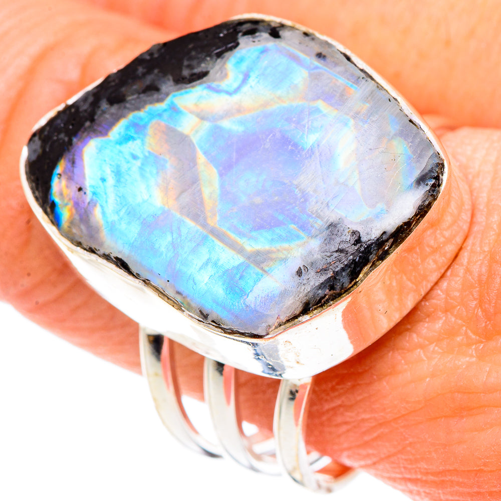 Rainbow Moonstone Rings handcrafted by Ana Silver Co - RING89944