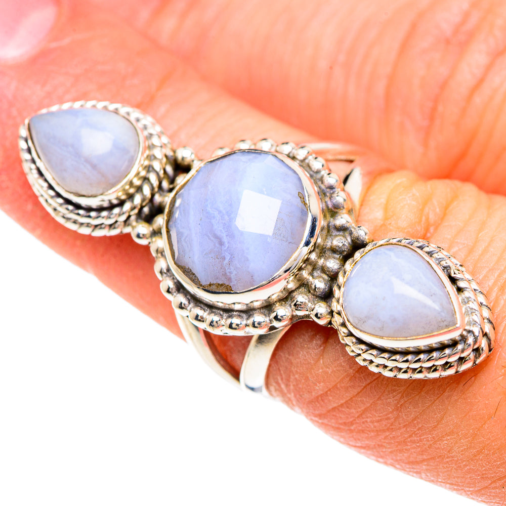 Blue Lace Agate Rings handcrafted by Ana Silver Co - RING89946