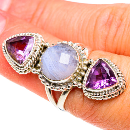 Blue Lace Agate Rings handcrafted by Ana Silver Co - RING89974