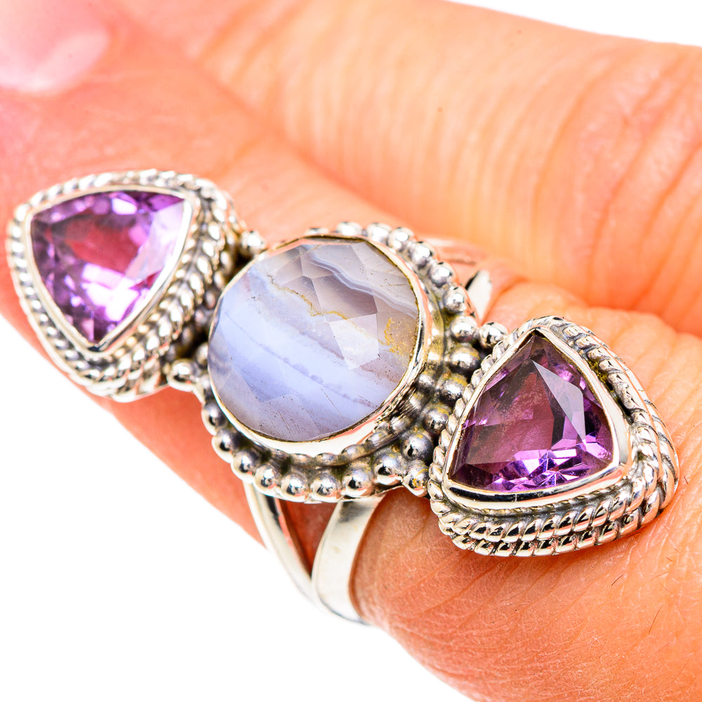 Blue Lace Agate Rings handcrafted by Ana Silver Co - RING89988