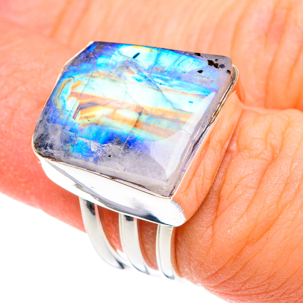 Rainbow Moonstone Rings handcrafted by Ana Silver Co - RING90019