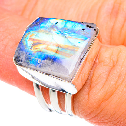 Rainbow Moonstone Rings handcrafted by Ana Silver Co - RING90019