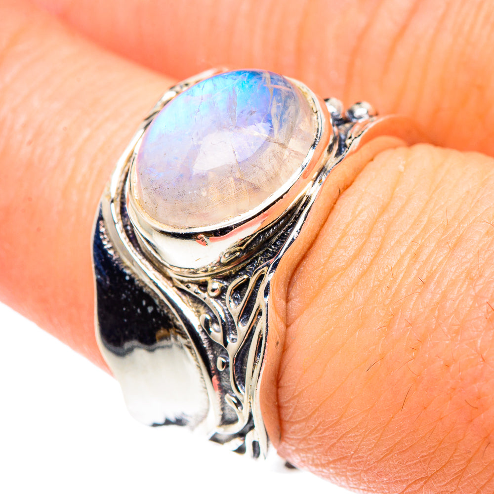 Rainbow Moonstone Rings handcrafted by Ana Silver Co - RING90094