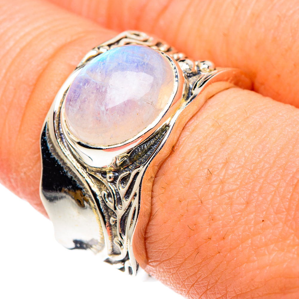 Rainbow Moonstone Rings handcrafted by Ana Silver Co - RING90129