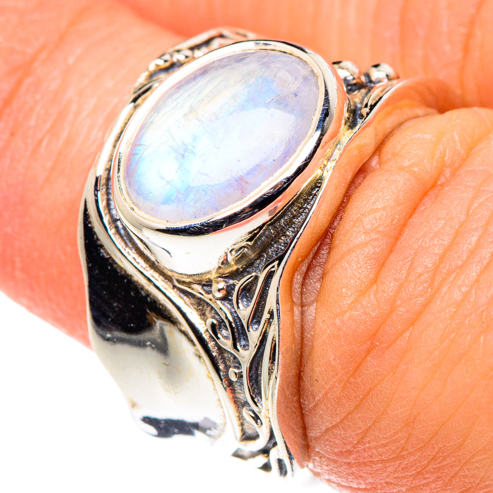 Rainbow Moonstone Rings handcrafted by Ana Silver Co - RING90191