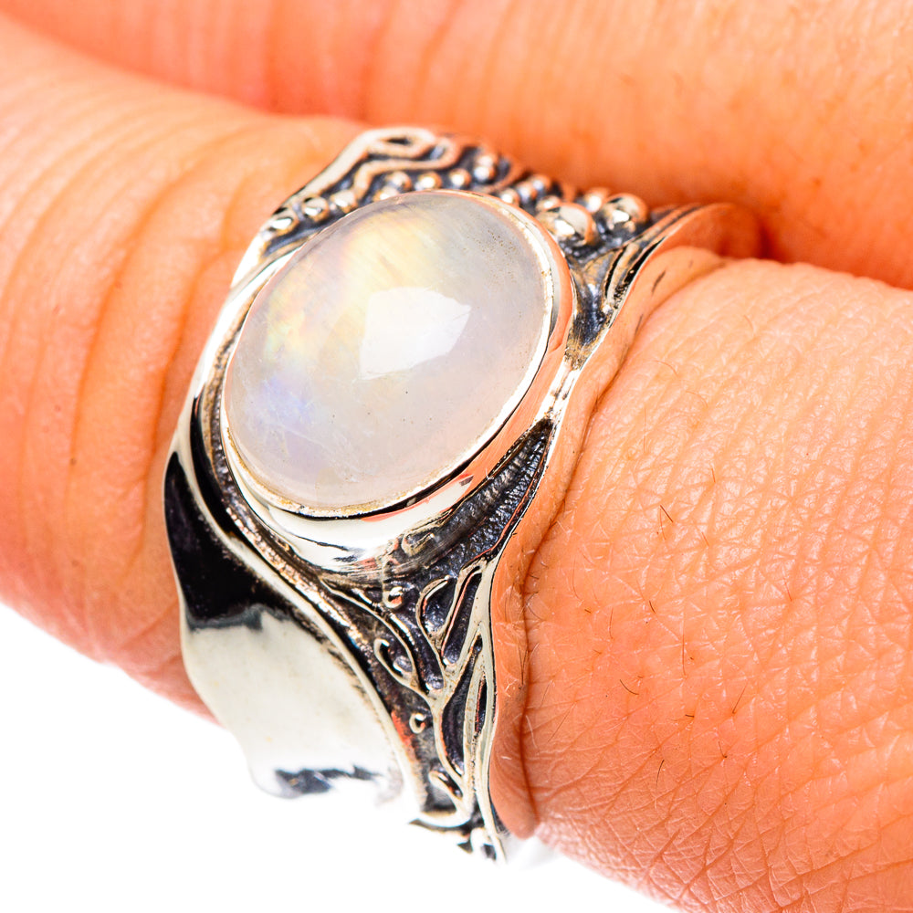 Rainbow Moonstone Rings handcrafted by Ana Silver Co - RING90226