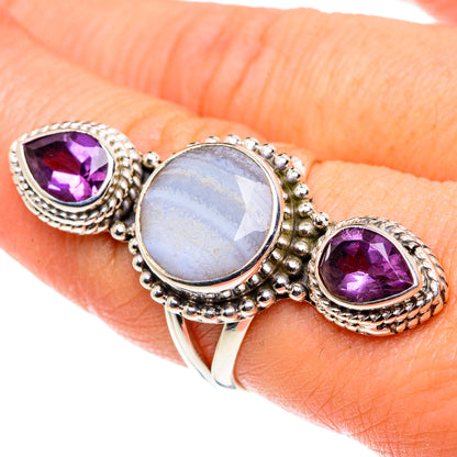 Blue Lace Agate Rings handcrafted by Ana Silver Co - RING90266