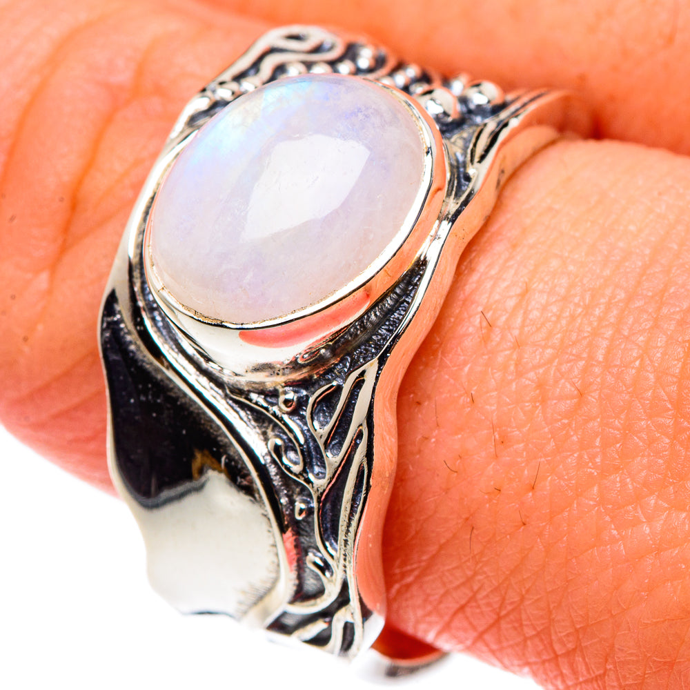 Rainbow Moonstone Rings handcrafted by Ana Silver Co - RING90340