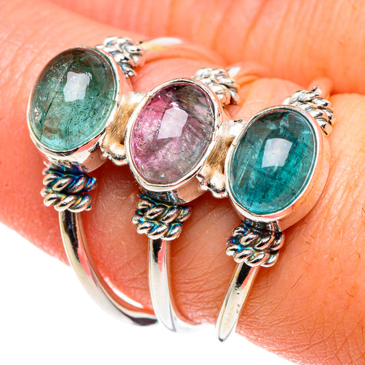 Watermelon Tourmaline, Blue Fluorite Rings handcrafted by Ana Silver Co - RING90342