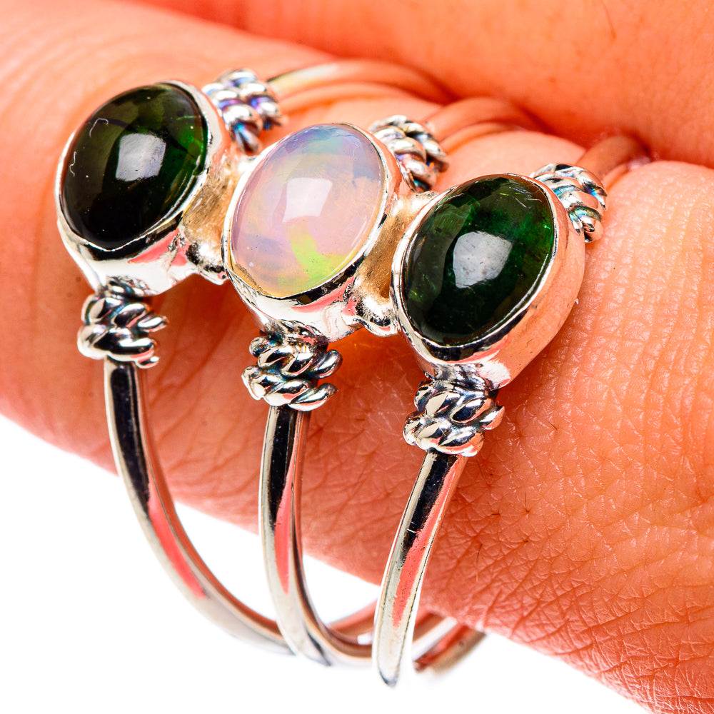 Ethiopian Opal, Green Tourmaline Rings handcrafted by Ana Silver Co - RING90344