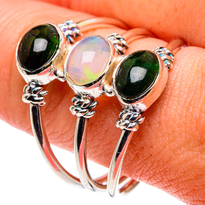 Ethiopian Opal, Green Tourmaline Rings handcrafted by Ana Silver Co - RING90344