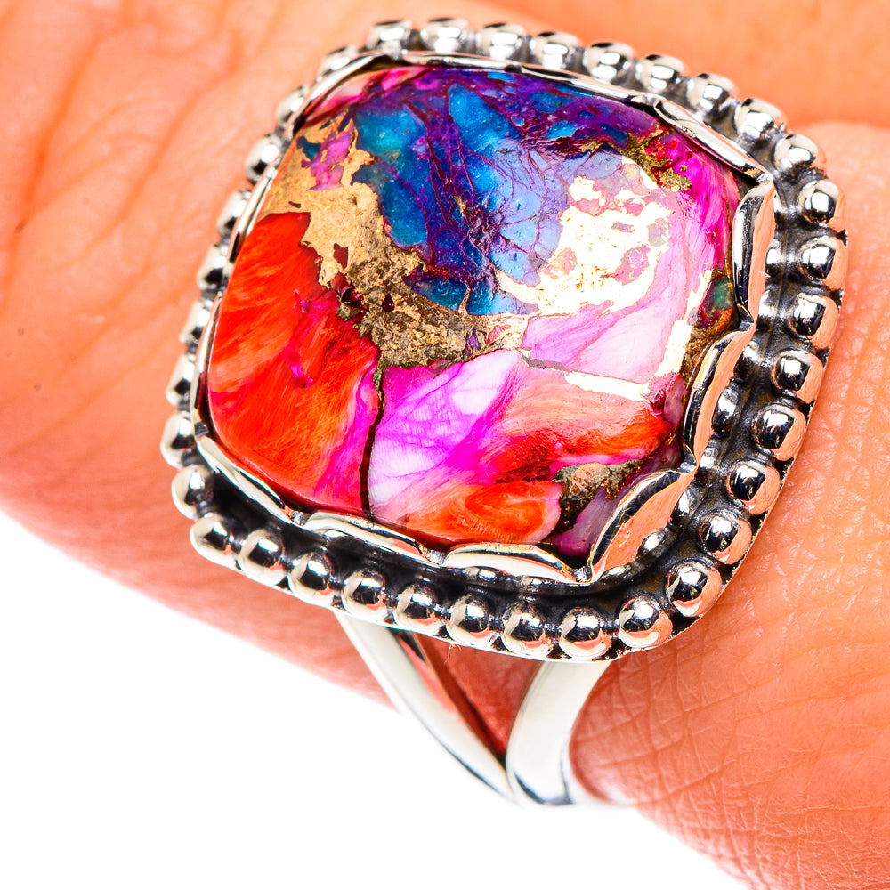 Kingman Pink Dahlia Turquoise Rings handcrafted by Ana Silver Co - RING90373
