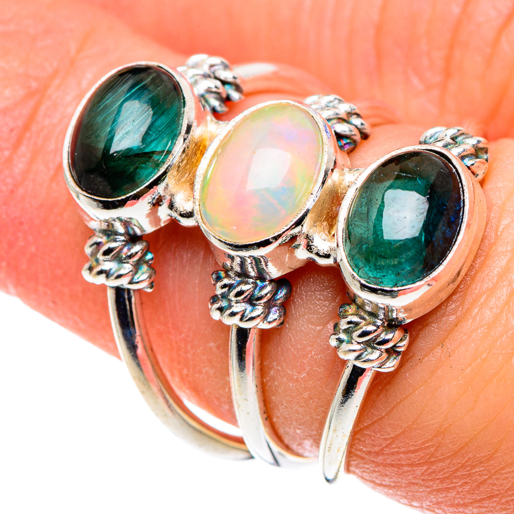Ethiopian Opal, Green Tourmaline Rings handcrafted by Ana Silver Co - RING90374