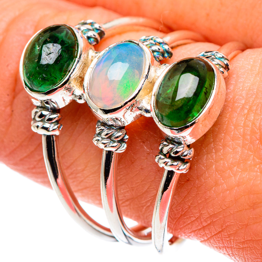 Ethiopian Opal, Green Tourmaline Rings handcrafted by Ana Silver Co - RING90401