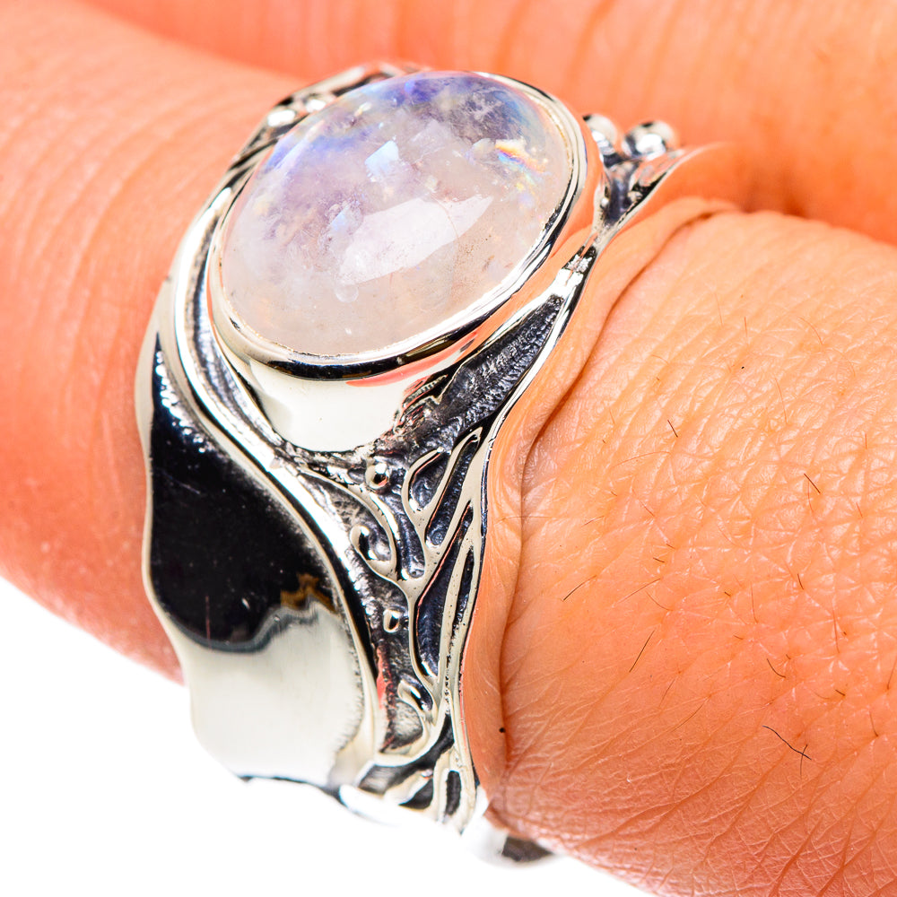 Rainbow Moonstone Rings handcrafted by Ana Silver Co - RING90427