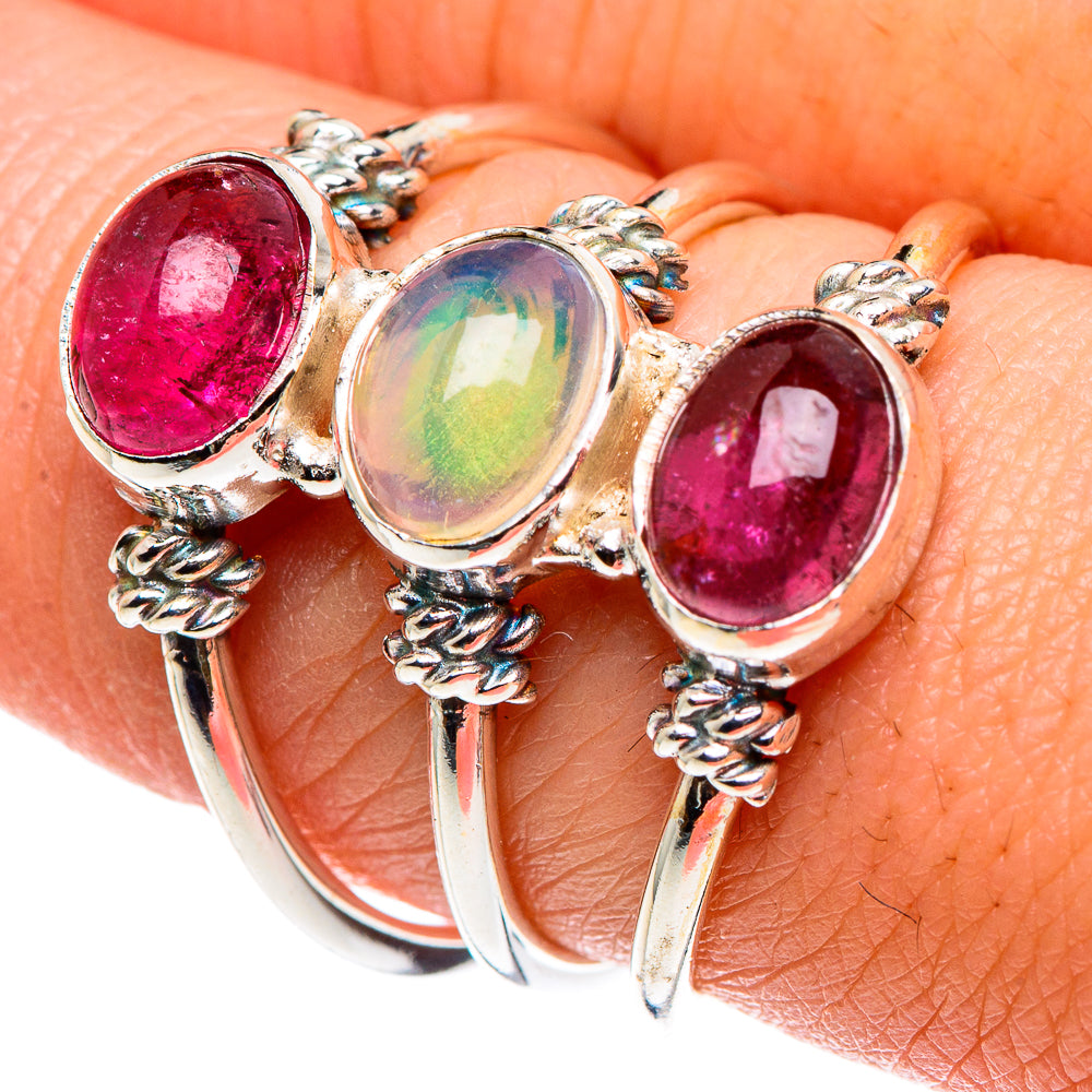Ethiopian Opal, Pink Tourmaline Rings handcrafted by Ana Silver Co - RING90429