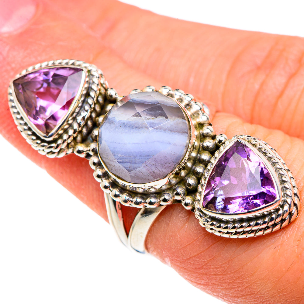 Blue Lace Agate, Amethyst Rings handcrafted by Ana Silver Co - RING90521