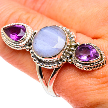 Blue Lace Agate, Amethyst Rings handcrafted by Ana Silver Co - RING90569