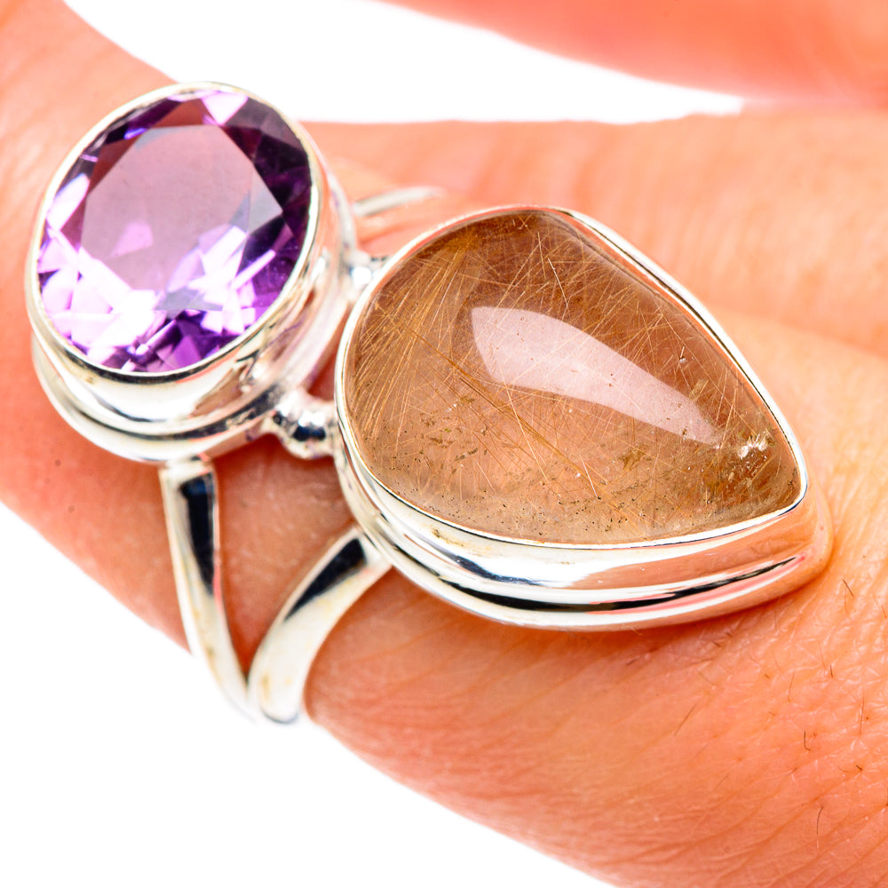 Rutilated Quartz, Amethyst Rings handcrafted by Ana Silver Co - RING90582