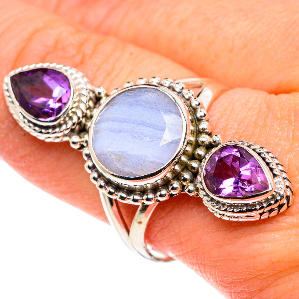 Blue Lace Agate, Amethyst Rings handcrafted by Ana Silver Co - RING90612