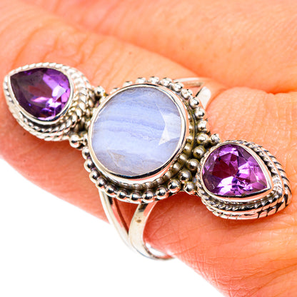 Blue Lace Agate, Amethyst Rings handcrafted by Ana Silver Co - RING90612