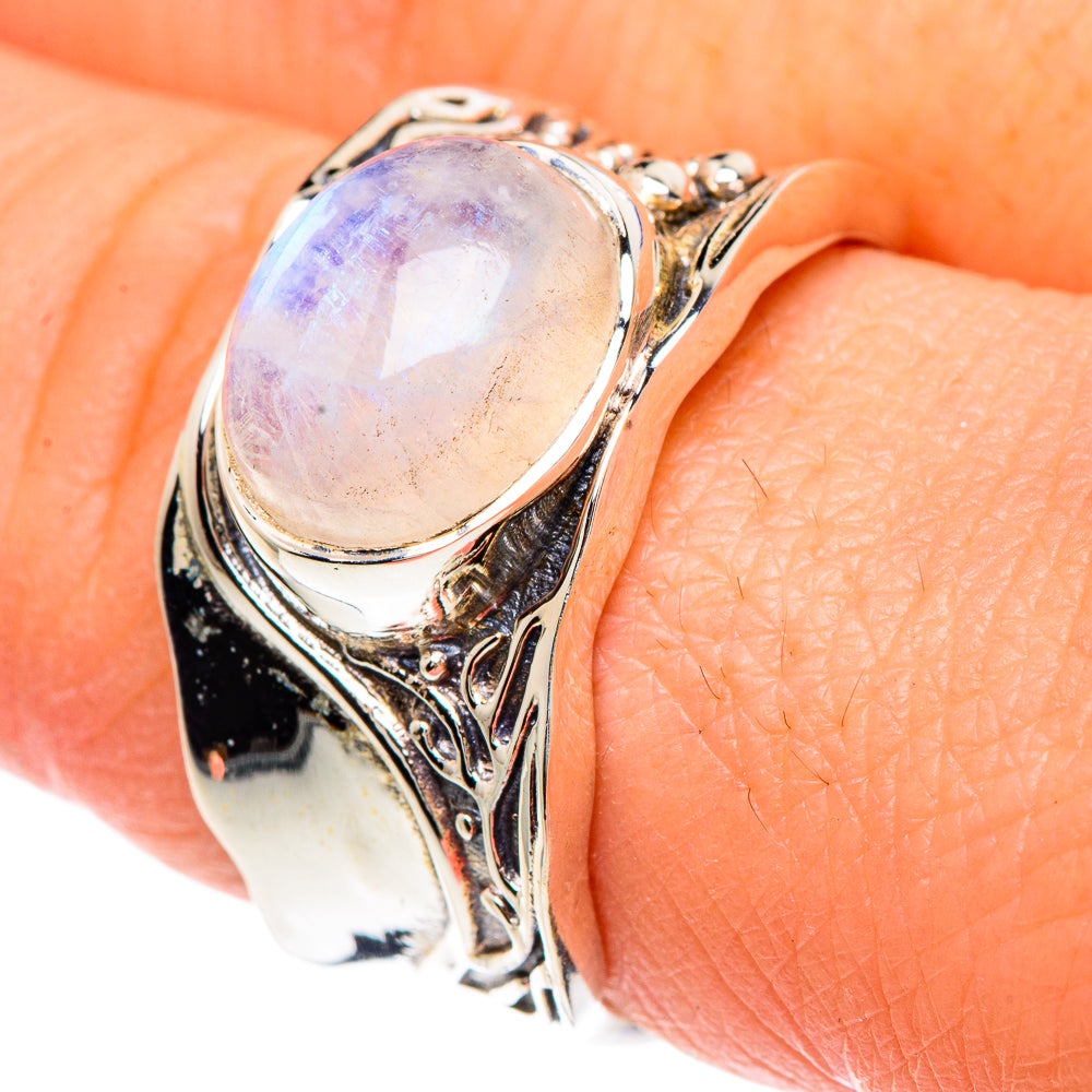Rainbow Moonstone Rings handcrafted by Ana Silver Co - RING90718
