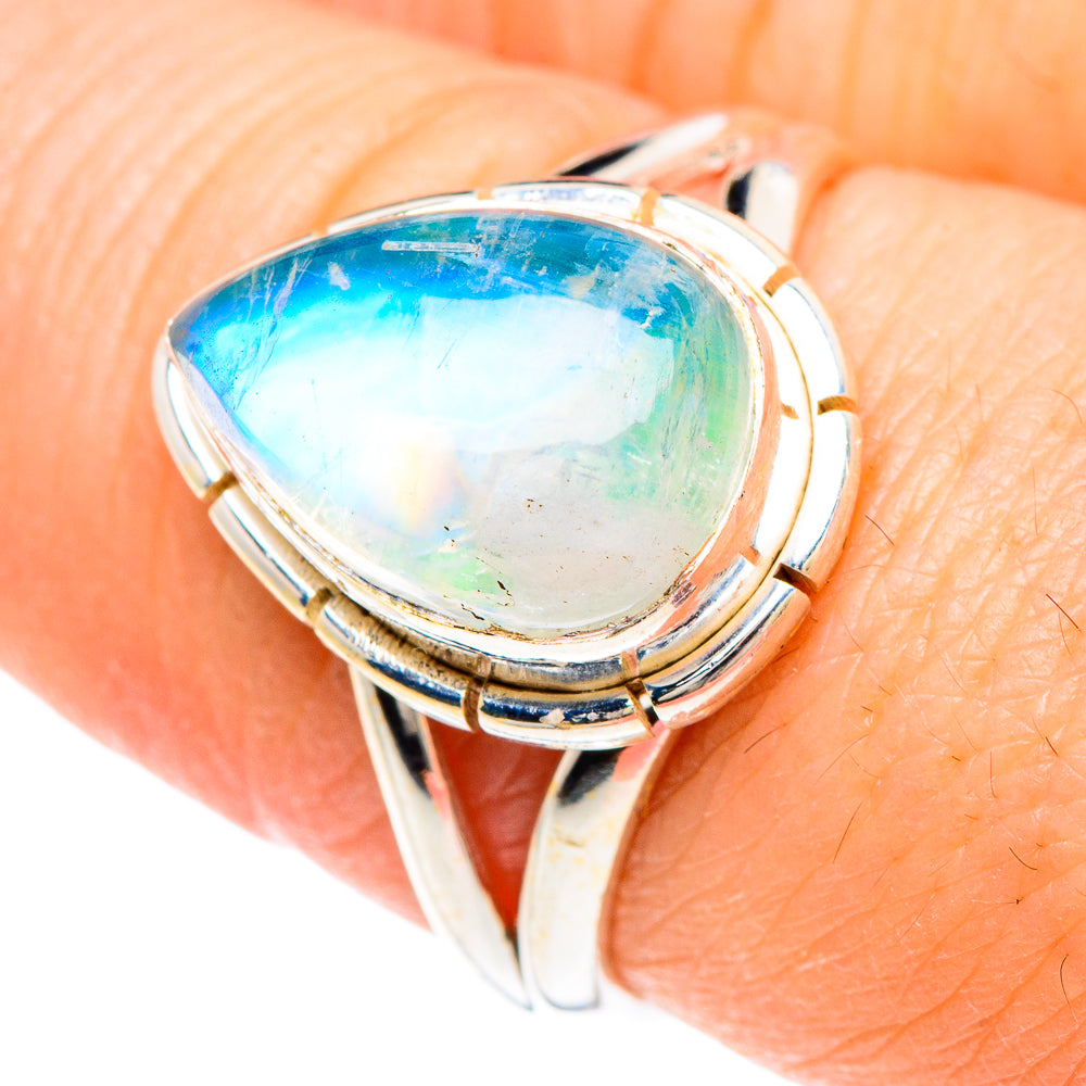 Rainbow Moonstone Rings handcrafted by Ana Silver Co - RING90728